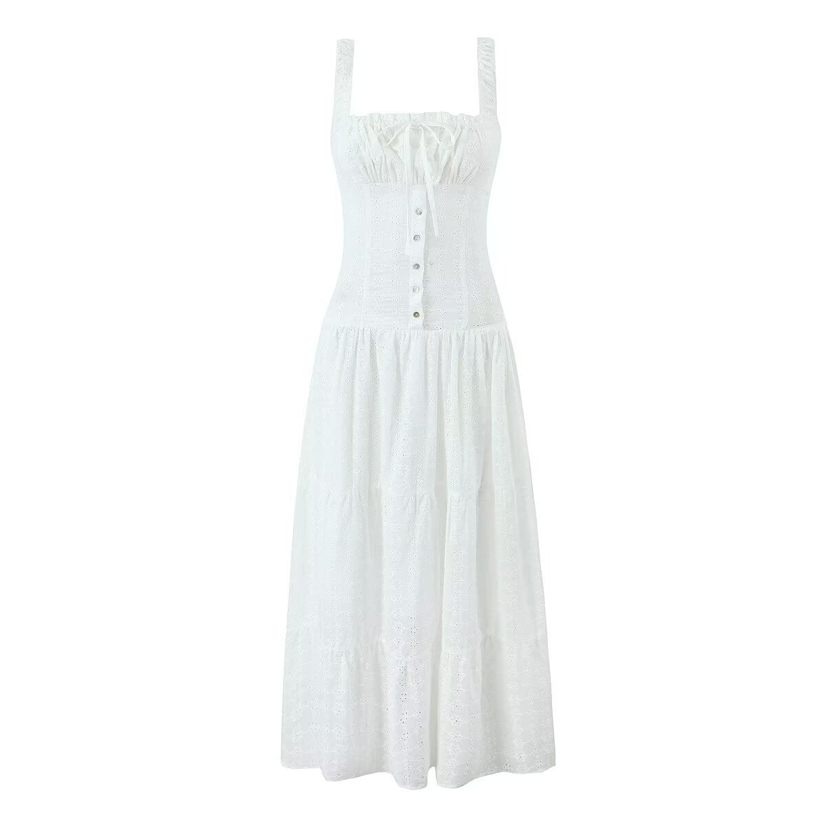 carla dress white embroidered floral girly buttonedetails