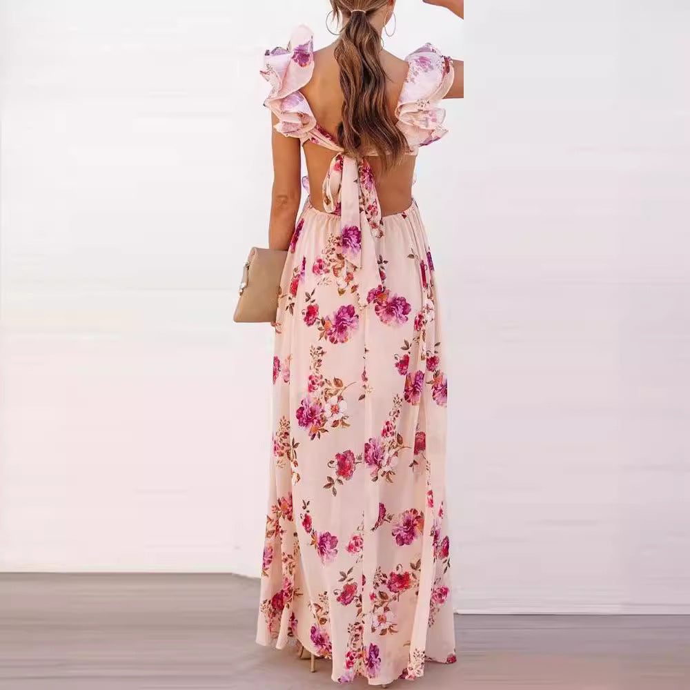 georgia dress maxi floral pink back