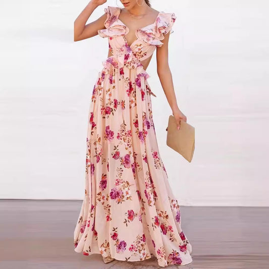 georgia dress maxi floral pink front